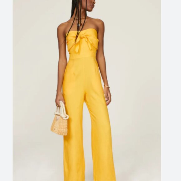 Derek Lam 10 Crosby Alene Yellow Strapless Wide Leg Jumpsuit Tie-Front Sz 4 - Picture 1 of 9